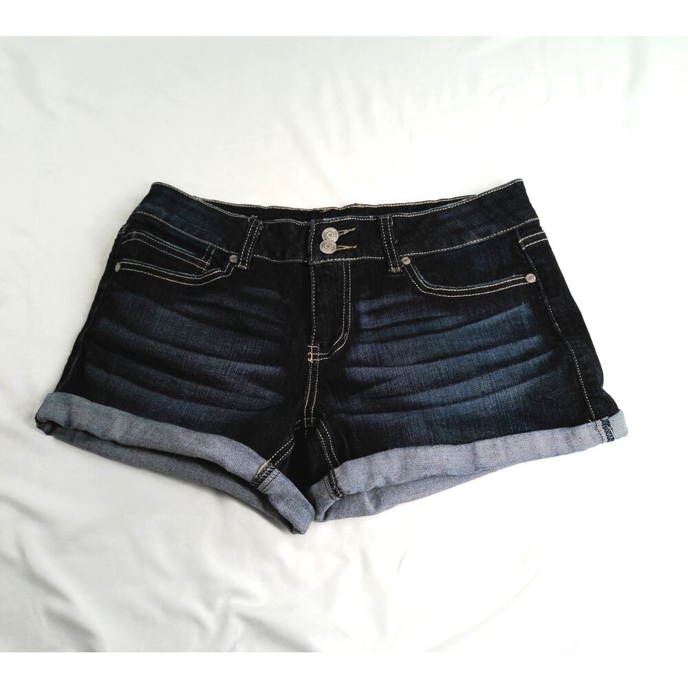 Vanity Denim Shorts Women's Size 28 Dark Wash Cuffed Stretch Mid Rise Jean Short